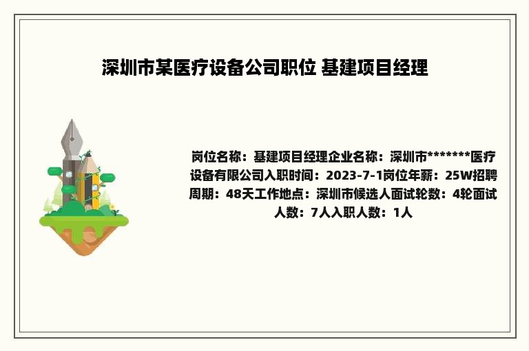 深圳市某医疗设备公司职位 基建项目经理