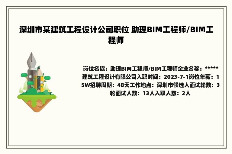 深圳市某建筑工程设计公司职位 助理BIM工程师/BIM工程师