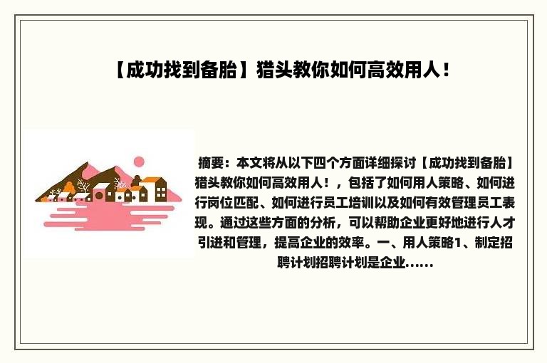 【成功找到备胎】猎头教你如何高效用人！