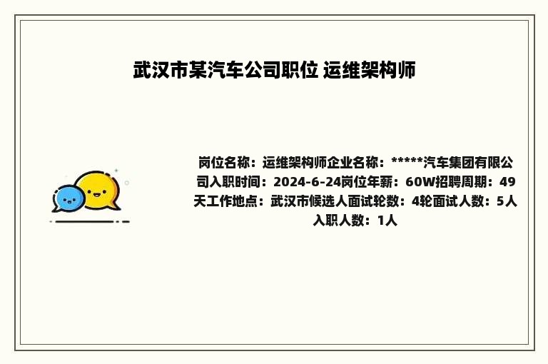 武汉市某汽车公司职位 运维架构师