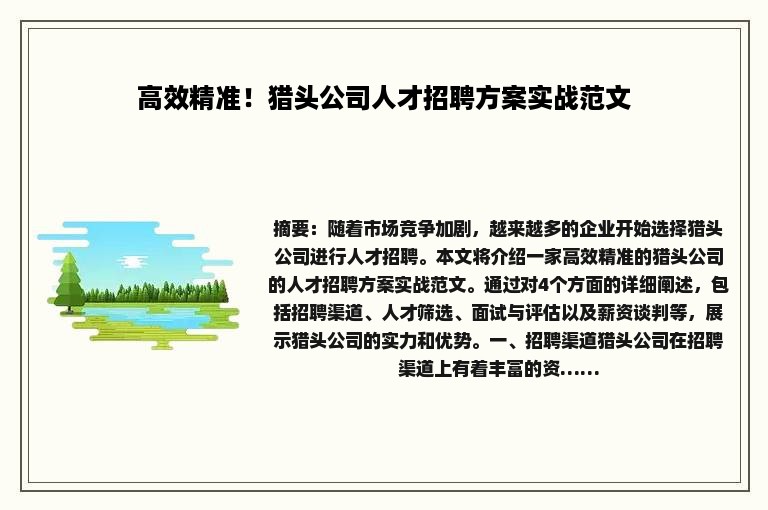 高效精准！猎头公司人才招聘方案实战范文