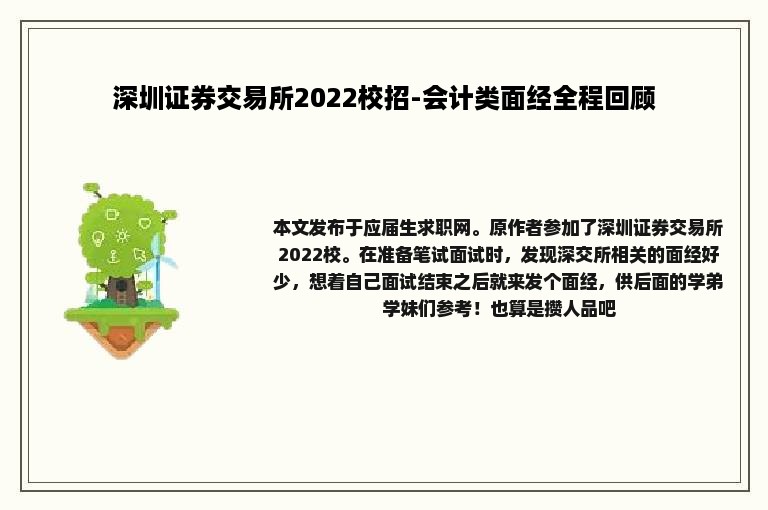 深圳证券交易所2022校招-会计类面经全程回顾